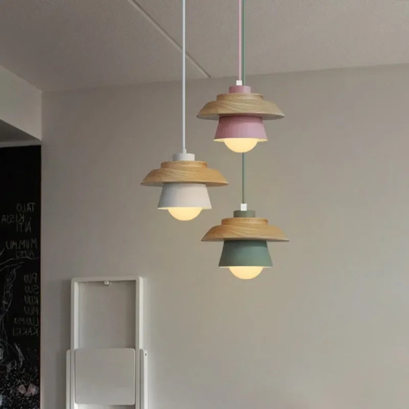 Lámpara Colgante de Madera Nórdica | Diseño Colorido de Macarón