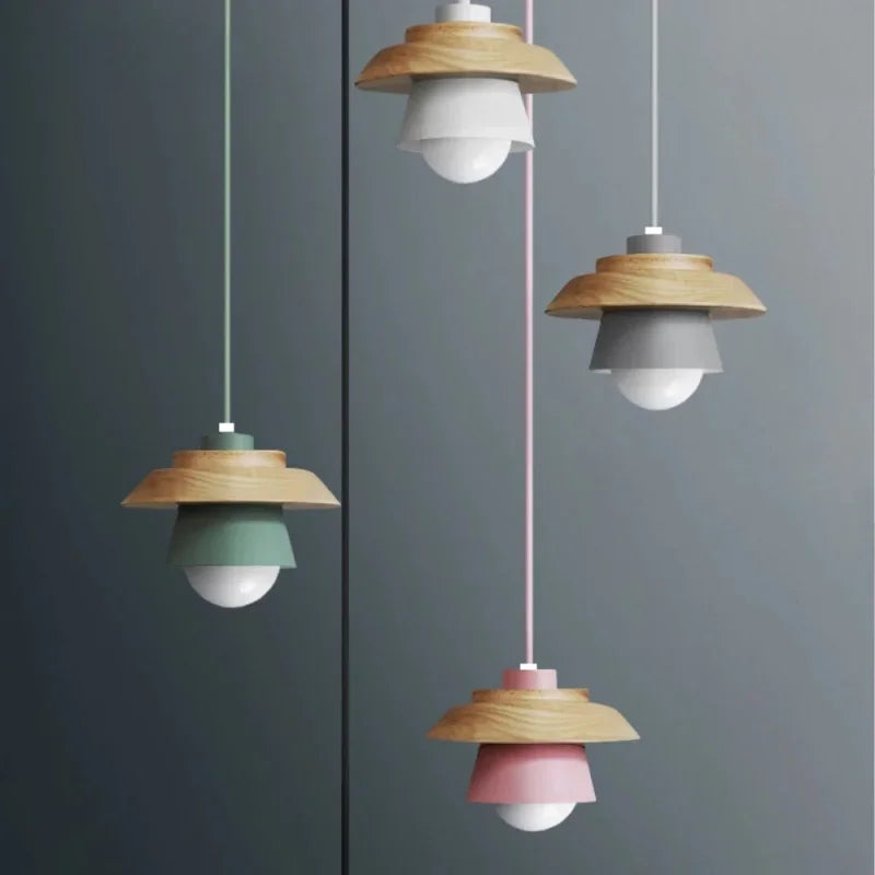 Lámpara Colgante de Madera Nórdica | Diseño Colorido de Macarón