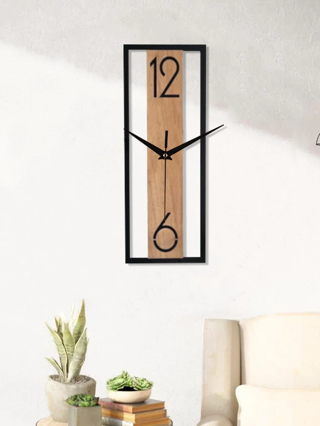 Reloj de Pared Rectangular Moderno | Diseño Delgado con Marco de Vetado de Madera