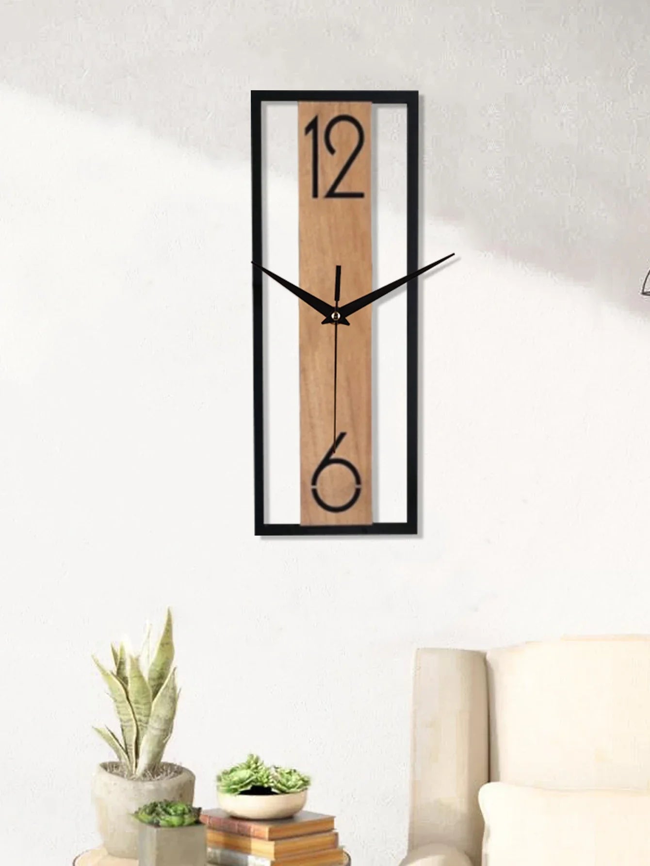 Reloj de Pared Rectangular Moderno | Diseño Delgado con Marco de Vetado de Madera