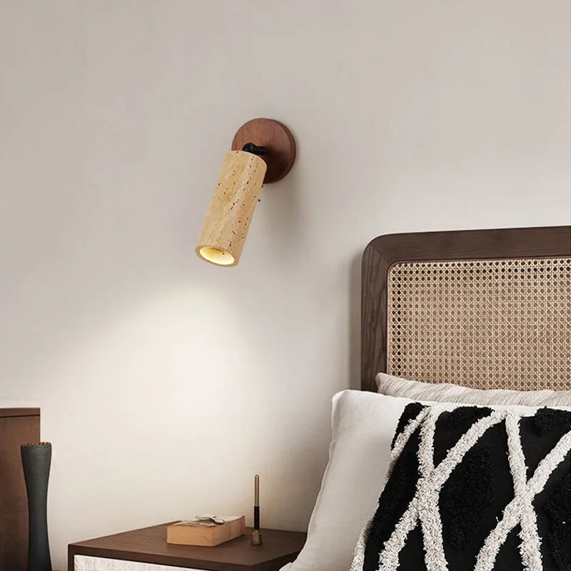 Lámpara de Pared Huangdong | Luz Wabi-Sabi de Travertino y Madera