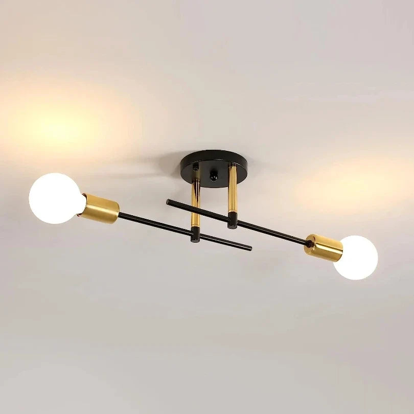 Lámpara de techo moderna de 2 luces | Lámpara de techo empotrada negra y dorada