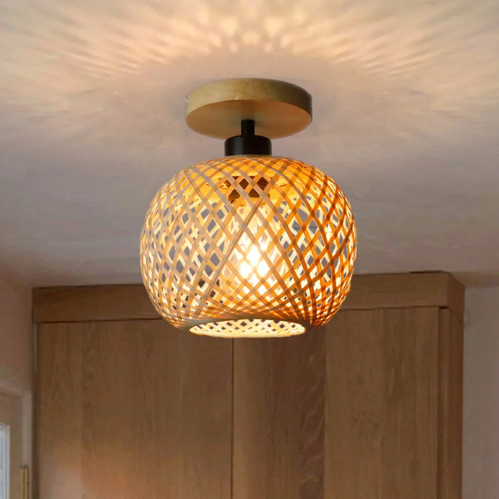 Lámpara de Techo Natura Bamboo | Lámpara LED de Ratán Tejido a Mano