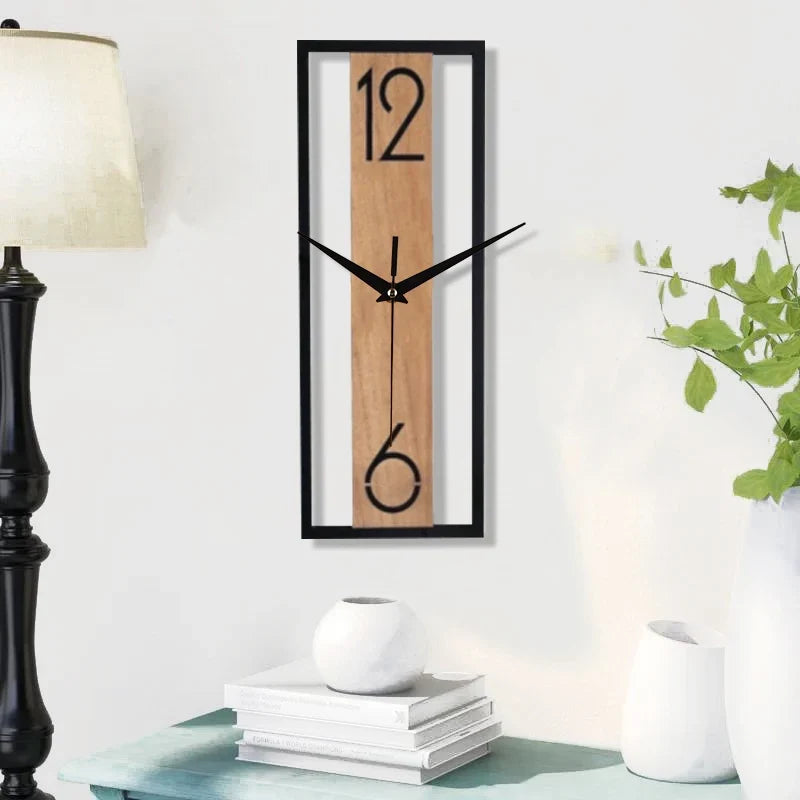Reloj de Pared Rectangular Moderno | Diseño Delgado con Marco de Vetado de Madera