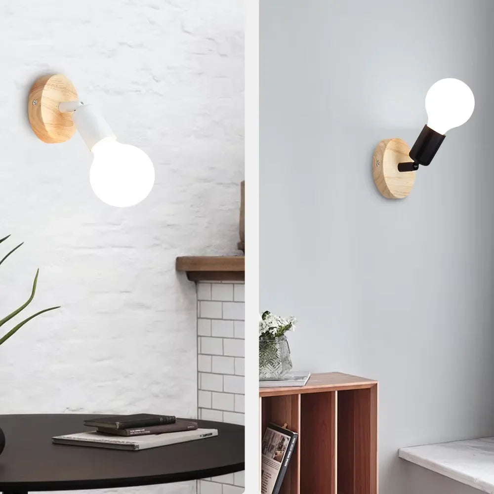 Lámpara de Pared Retro Vintage | Aplique Ajustable de Madera y Metal