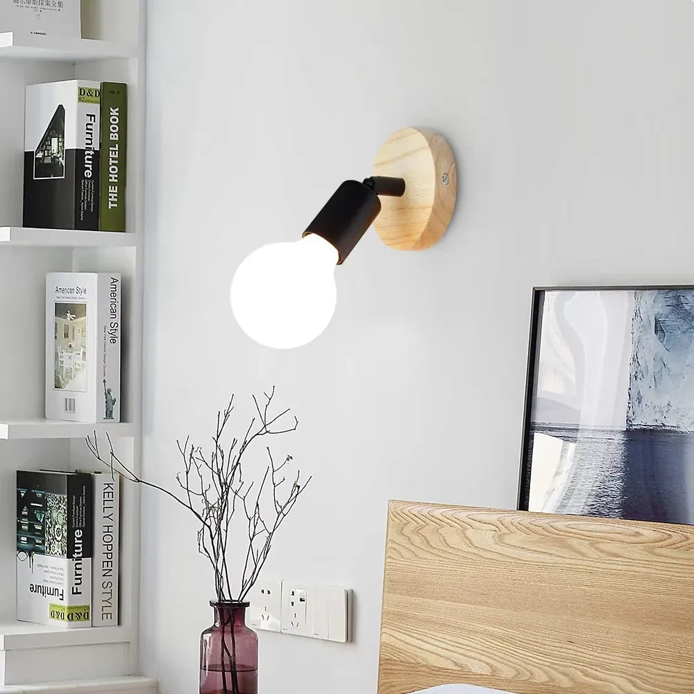 Lámpara de Pared Retro Vintage | Aplique Ajustable de Madera y Metal
