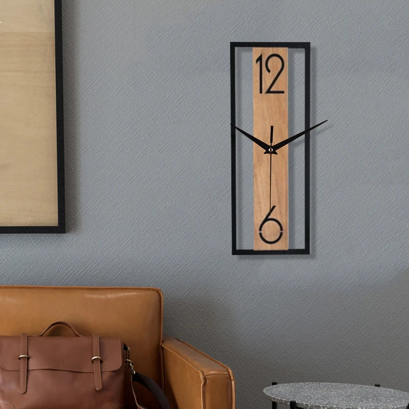 Reloj de Pared Rectangular Moderno | Diseño Delgado con Marco de Vetado de Madera