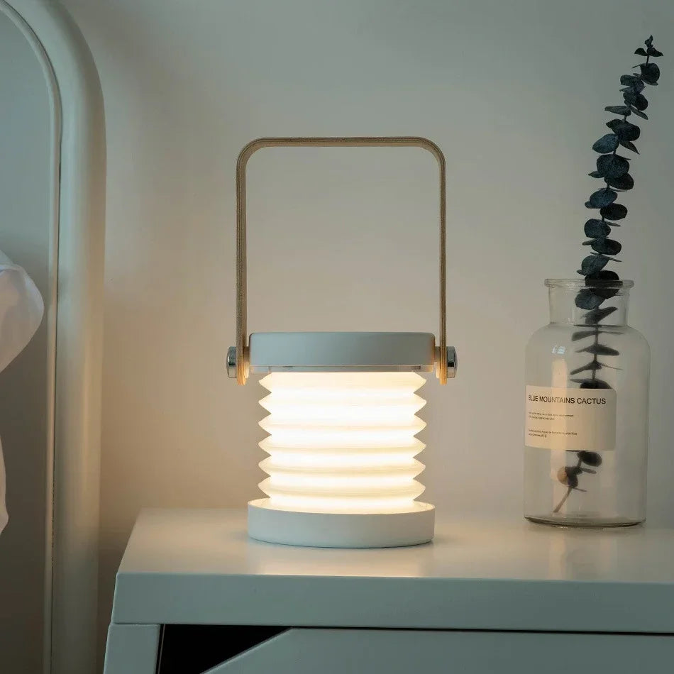 Linterna portátil con mango de madera creativa | Lámpara de mesa plegable recargable