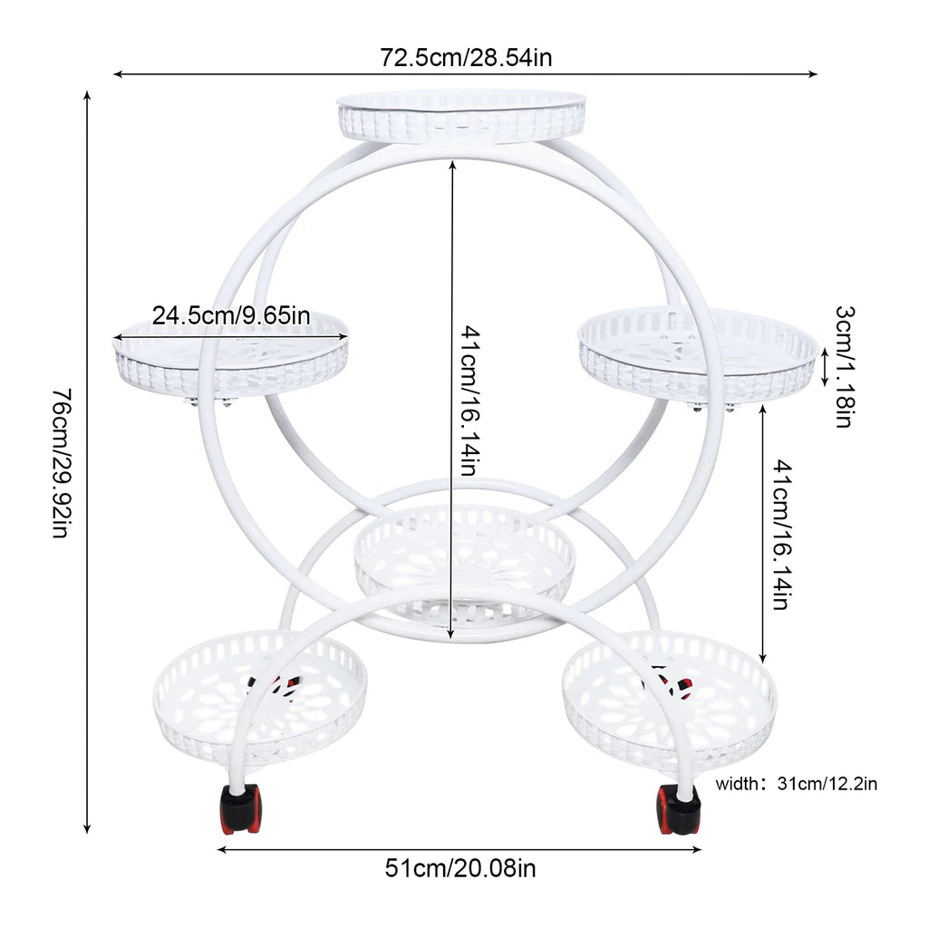 Soporte de planta de metal con ruedas | Soporte para macetas de 6 niveles para decoración interior y exterior