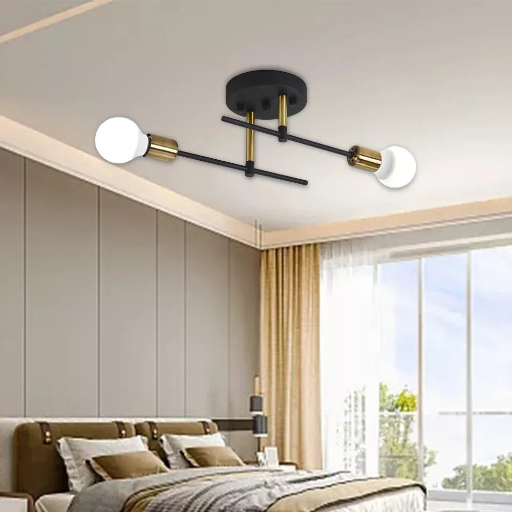 Lámpara de techo moderna de 2 luces | Lámpara de techo empotrada negra y dorada