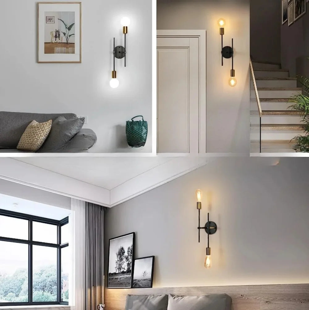 Lámpara de techo moderna de 2 luces | Lámpara de techo empotrada negra y dorada