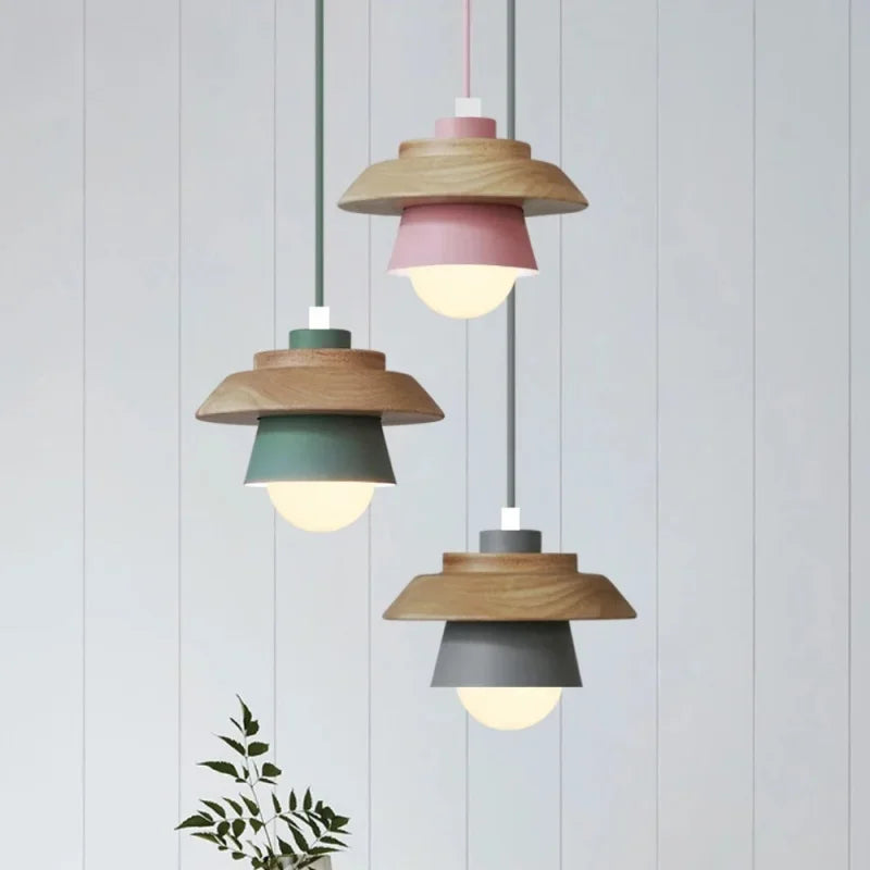 Lámpara Colgante de Madera Nórdica | Diseño Colorido de Macarón