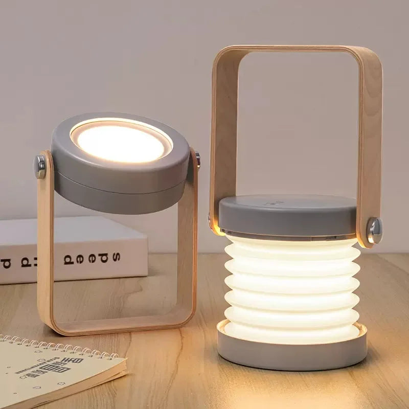 Linterna portátil con mango de madera creativa | Lámpara de mesa plegable recargable