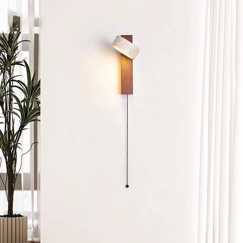 Lámpara de Pared Éclat | Luz de Cabecera Francesa Wabi-Sabi con Interruptor de Cuerda