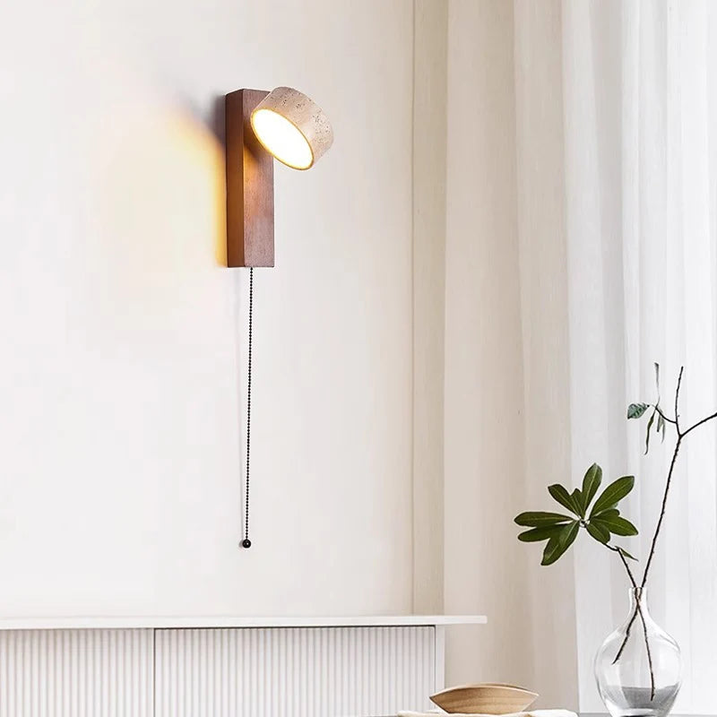 Lámpara de Pared Éclat | Luz de Cabecera Francesa Wabi-Sabi con Interruptor de Cuerda