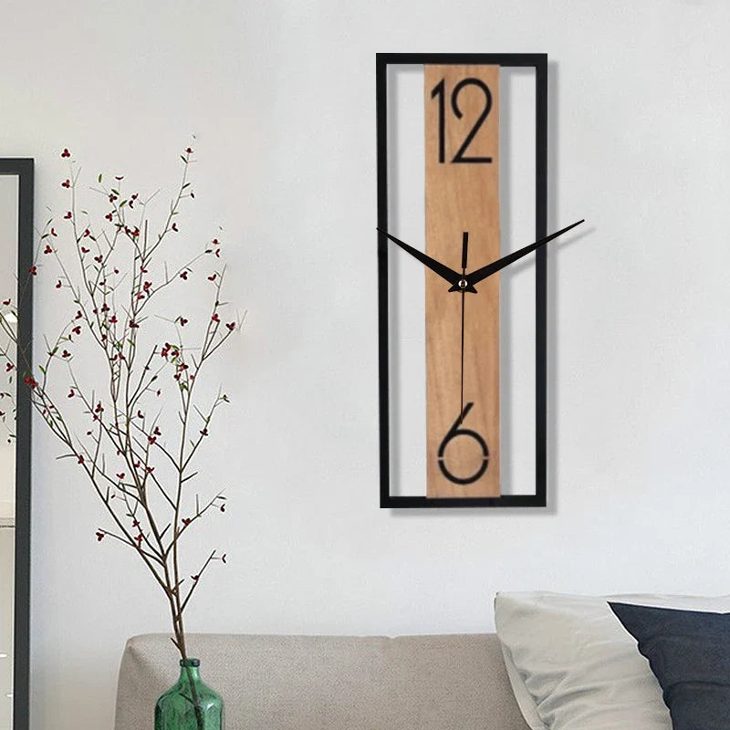 Reloj de Pared Rectangular Moderno | Diseño Delgado con Marco de Vetado de Madera