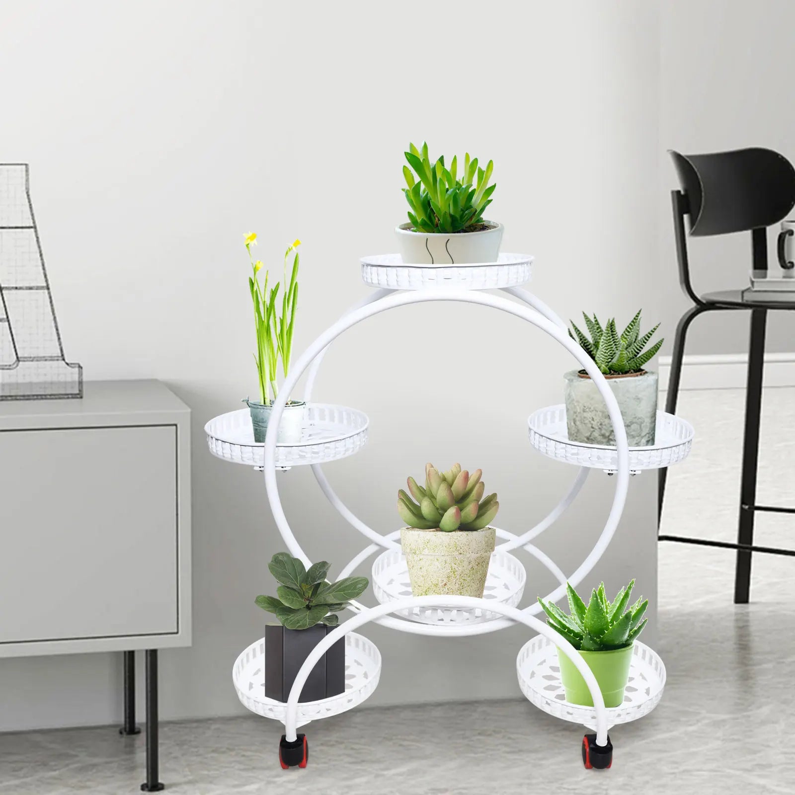 Soporte de planta de metal con ruedas | Soporte para macetas de 6 niveles para decoración interior y exterior
