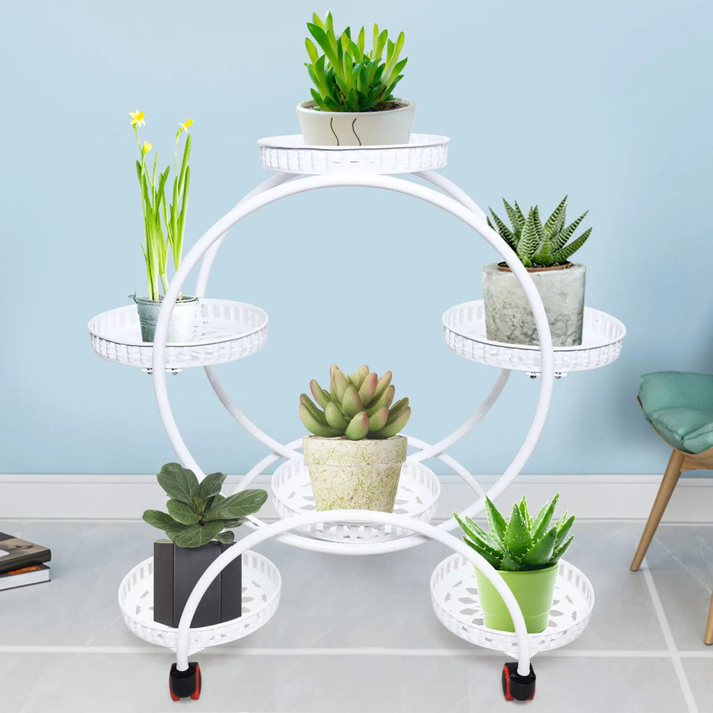 Soporte de planta de metal con ruedas | Soporte para macetas de 6 niveles para decoración interior y exterior
