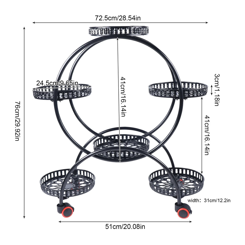 Soporte de planta de metal con ruedas | Soporte para macetas de 6 niveles para decoración interior y exterior