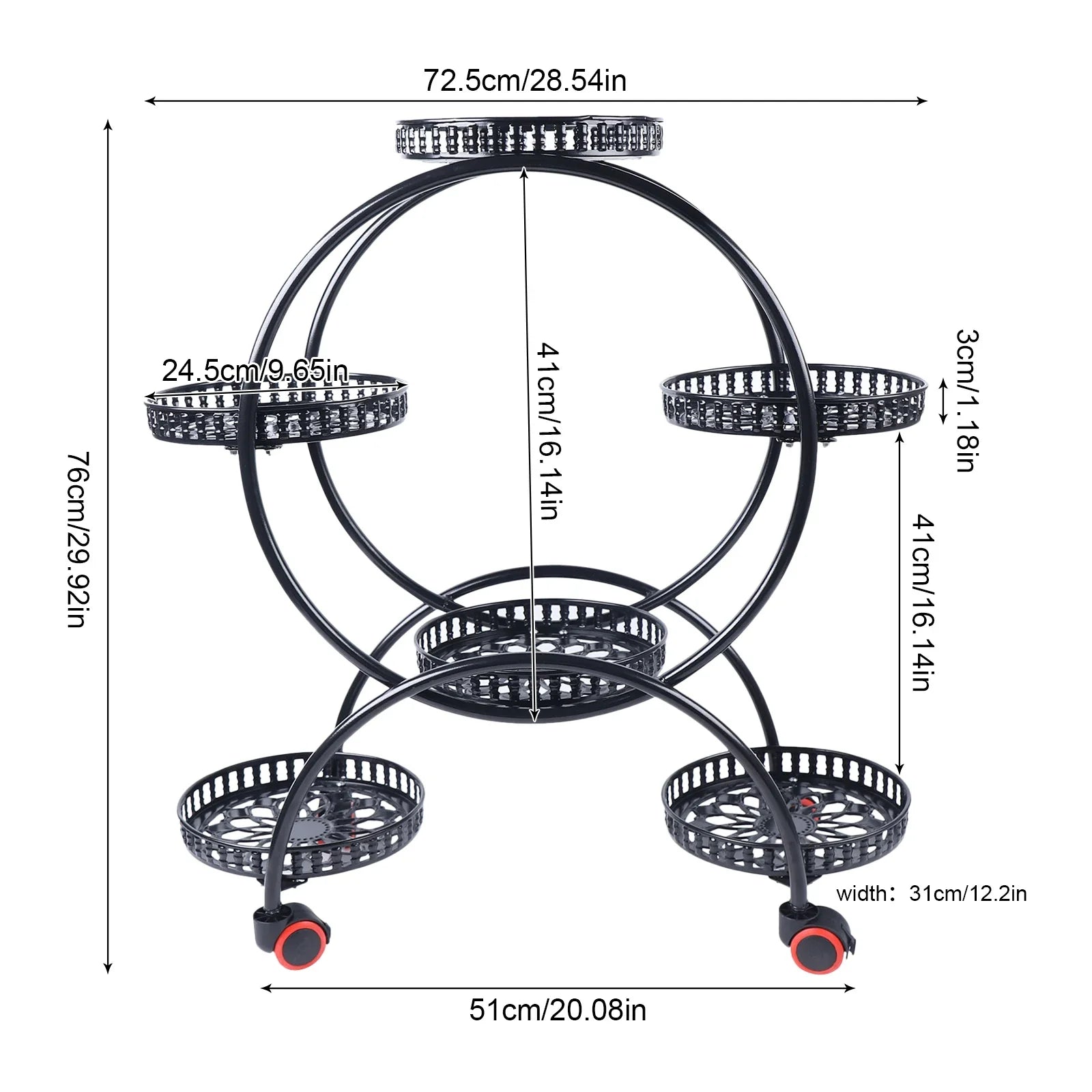 Soporte de planta de metal con ruedas | Soporte para macetas de 6 niveles para decoración interior y exterior