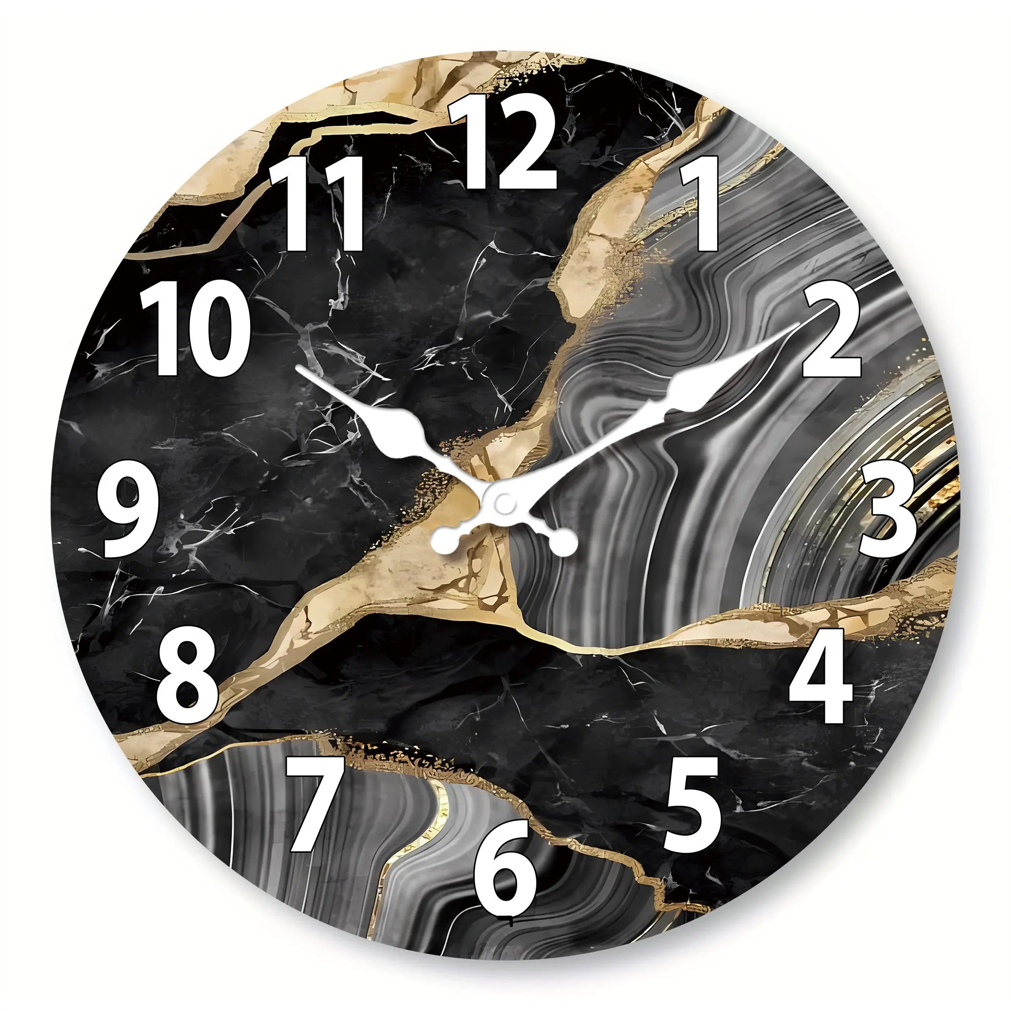 MarbellaTime | Reloj de Pared Redondo Moderno de Madera | Diseño Silencioso de Mármol
