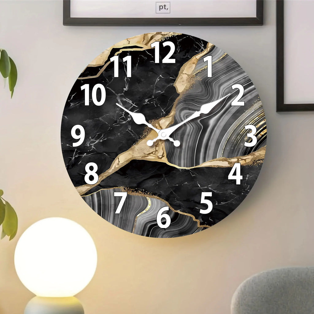 MarbellaTime | Reloj de Pared Redondo Moderno de Madera | Diseño Silencioso de Mármol