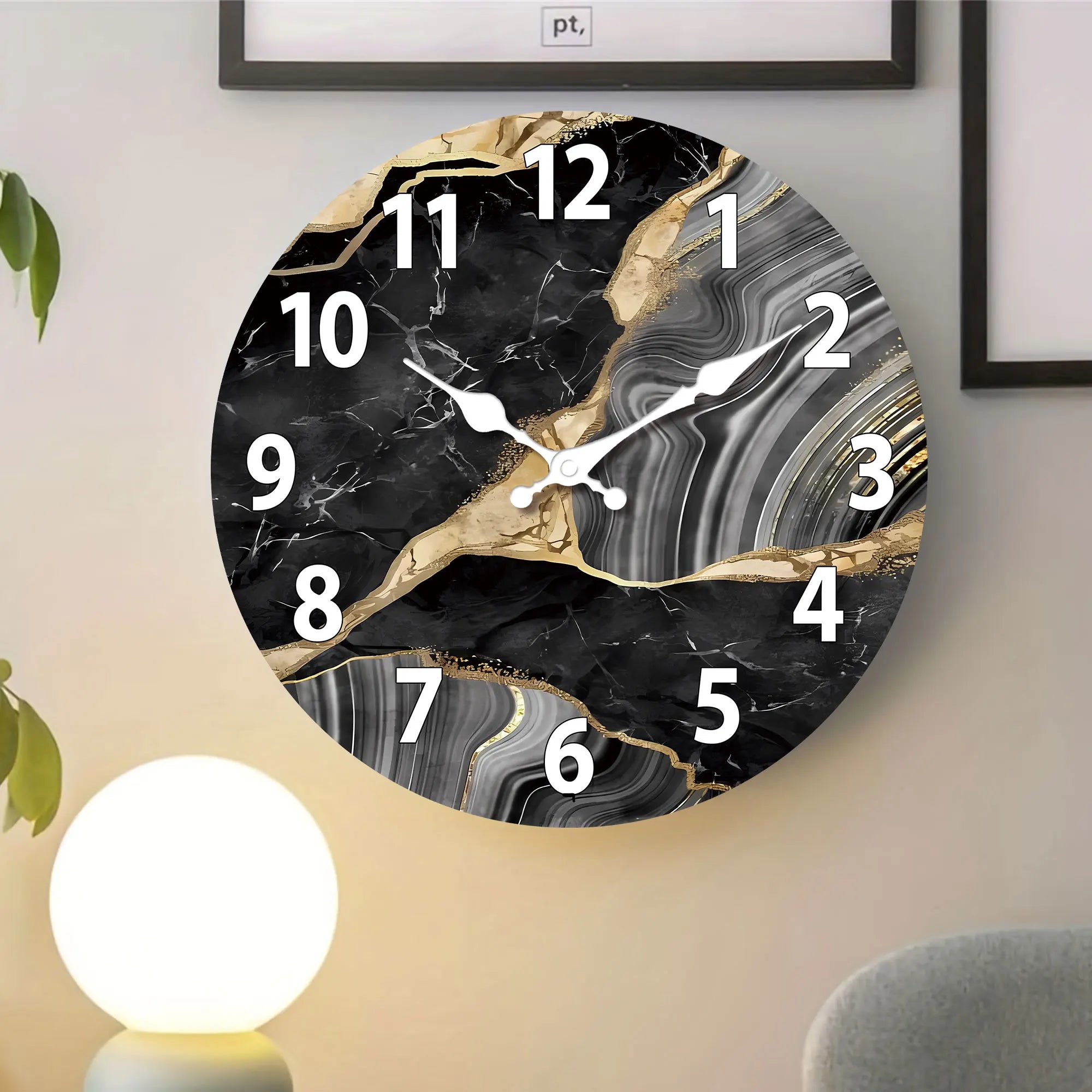 MarbellaTime | Reloj de Pared Redondo Moderno de Madera | Diseño Silencioso de Mármol
