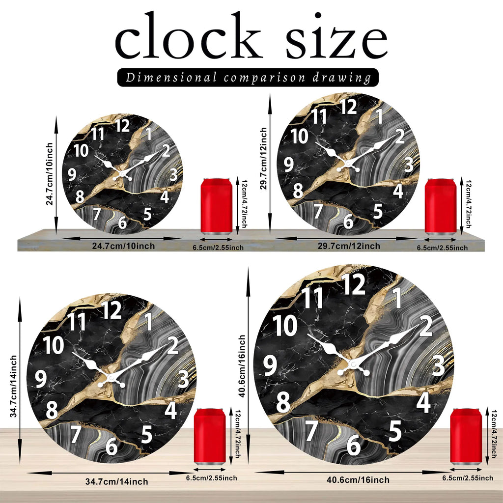 MarbellaTime | Reloj de Pared Redondo Moderno de Madera | Diseño Silencioso de Mármol