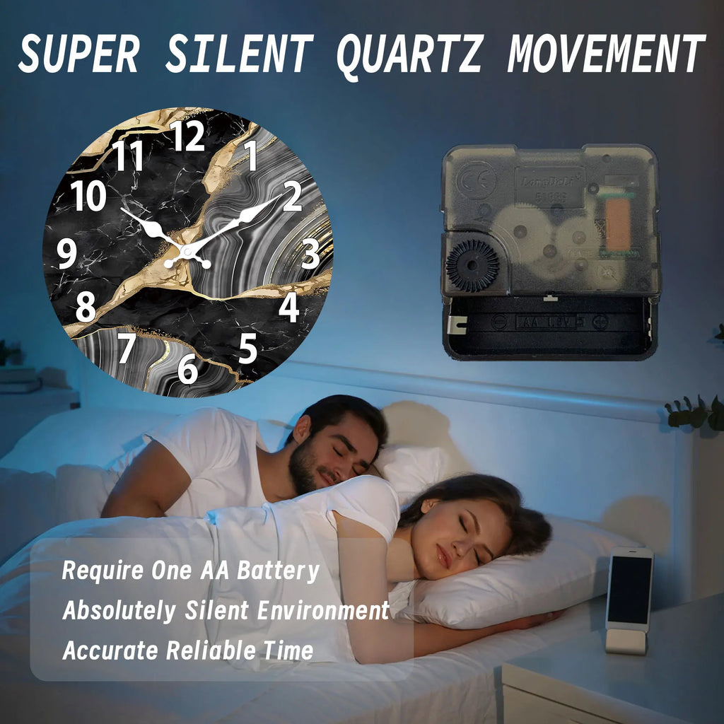 MarbellaTime | Reloj de Pared Redondo Moderno de Madera | Diseño Silencioso de Mármol