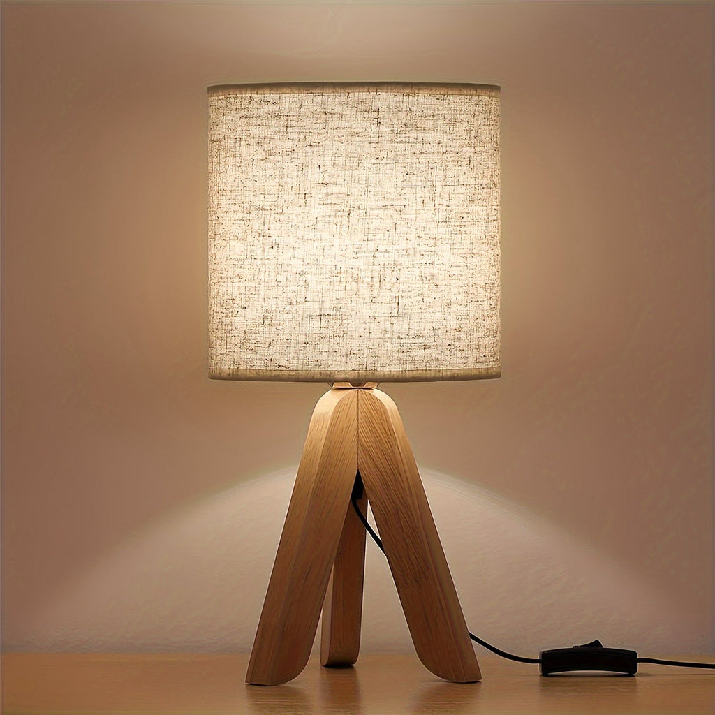 Lámpara de mesa trípode de madera nórdica | Pantalla de tela