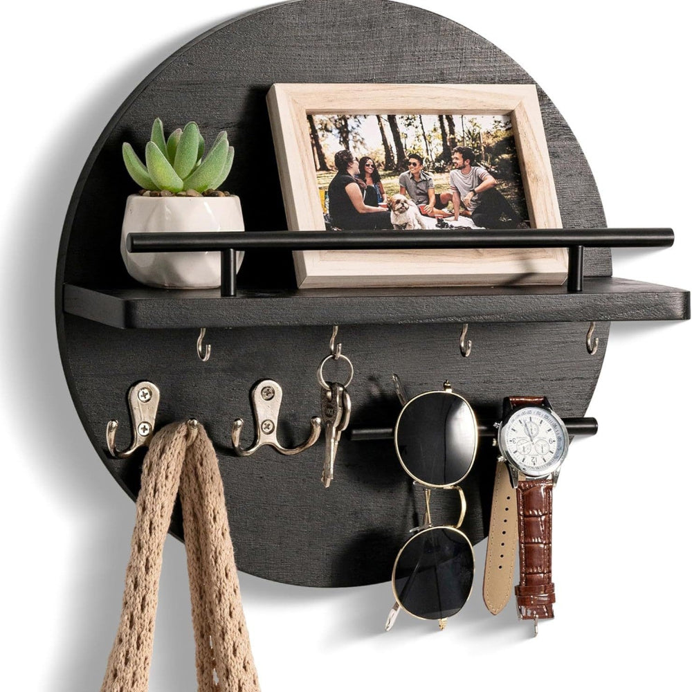Organizador redondo de llaves de madera | Elegante y ecológico para pared
