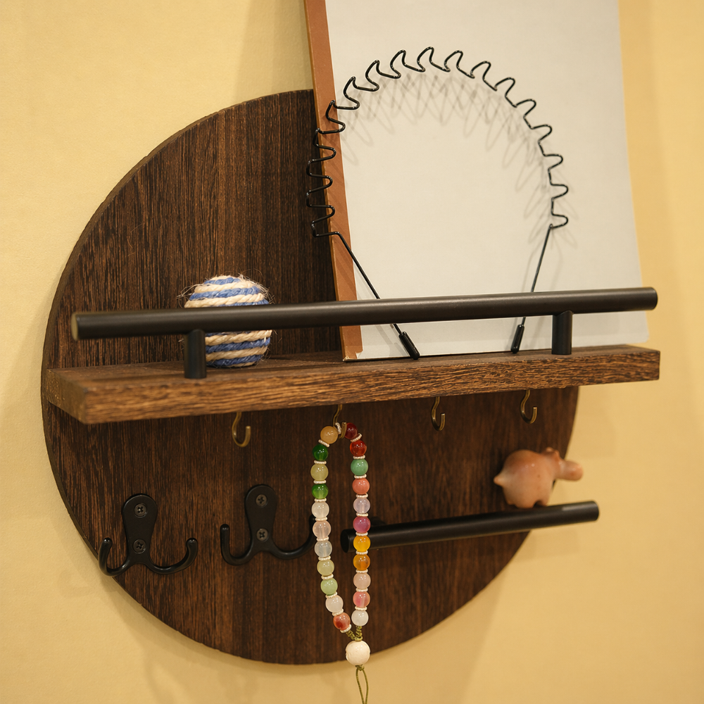 Organizador redondo de llaves de madera | Elegante y ecológico para pared