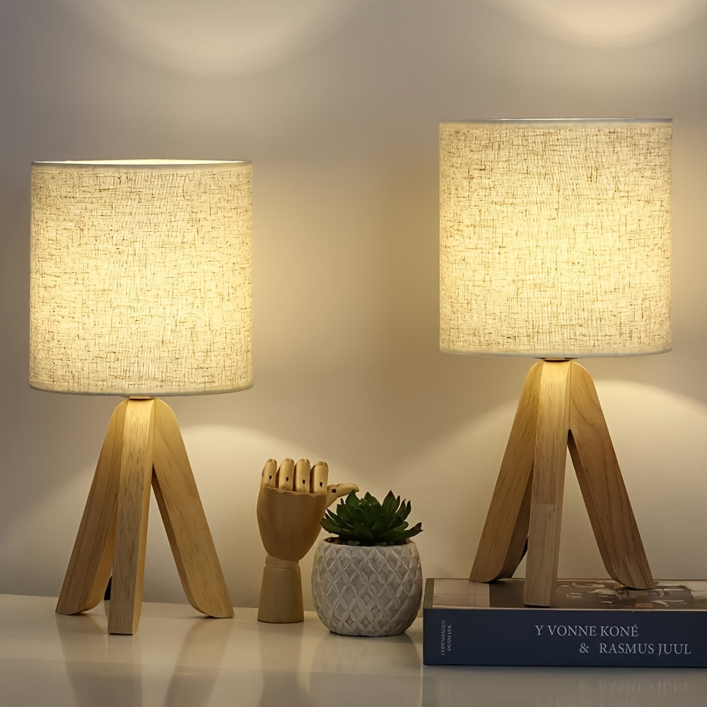Lámpara de mesa trípode de madera nórdica | Pantalla de tela