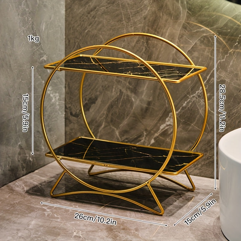 Organizador de baño de doble nivel con base de orejas de gato | Estante metálico elegante para cosméticos y cuidado de la piel