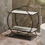 Organizador de baño de doble nivel con base de orejas de gato | Estante metálico elegante para cosméticos y cuidado de la piel