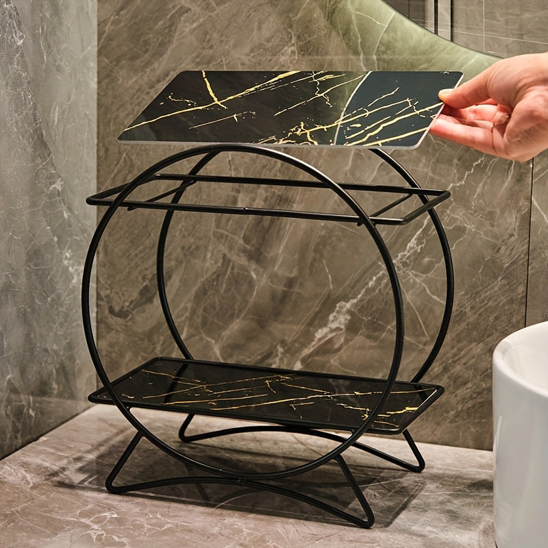 Organizador de baño de doble nivel con base de orejas de gato | Estante metálico elegante para cosméticos y cuidado de la piel