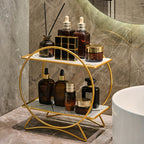 Organizador de baño de doble nivel con base de orejas de gato | Estante metálico elegante para cosméticos y cuidado de la piel