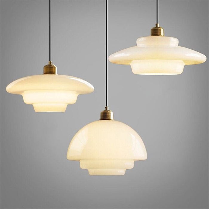 Lámpara Colgante de Vidrio Blanco Mid-Century