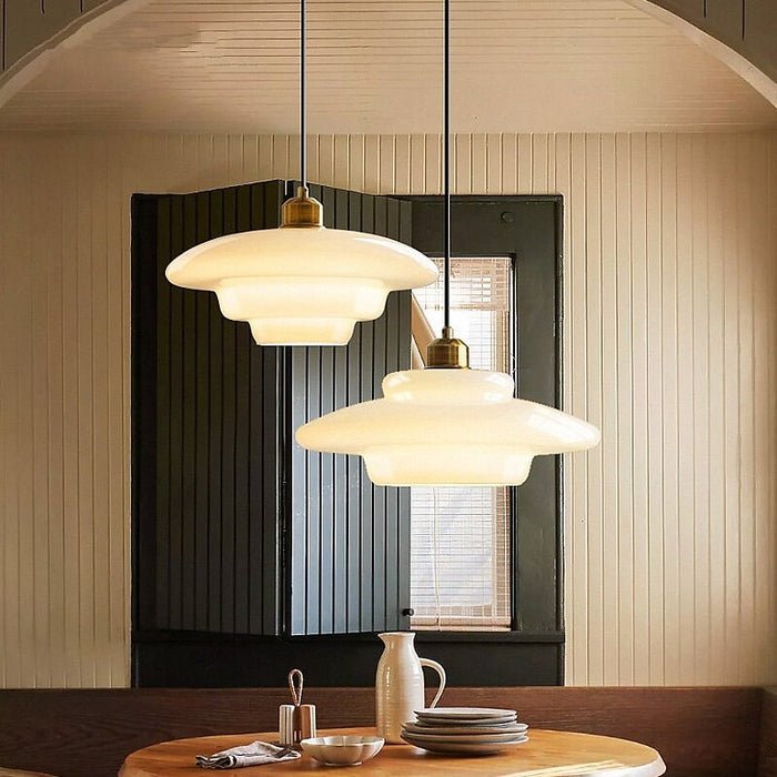Lámpara Colgante de Vidrio Blanco Mid-Century