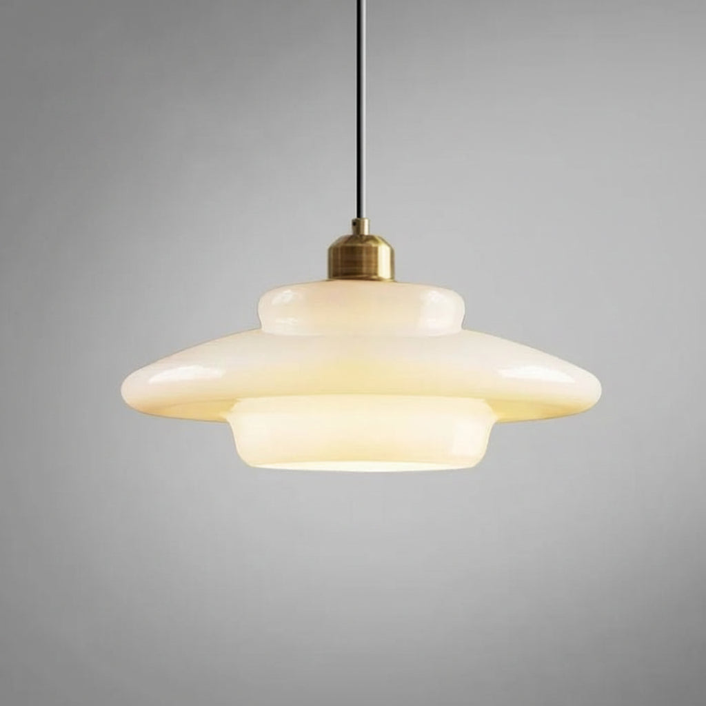 Lámpara Colgante de Vidrio Blanco Mid-Century