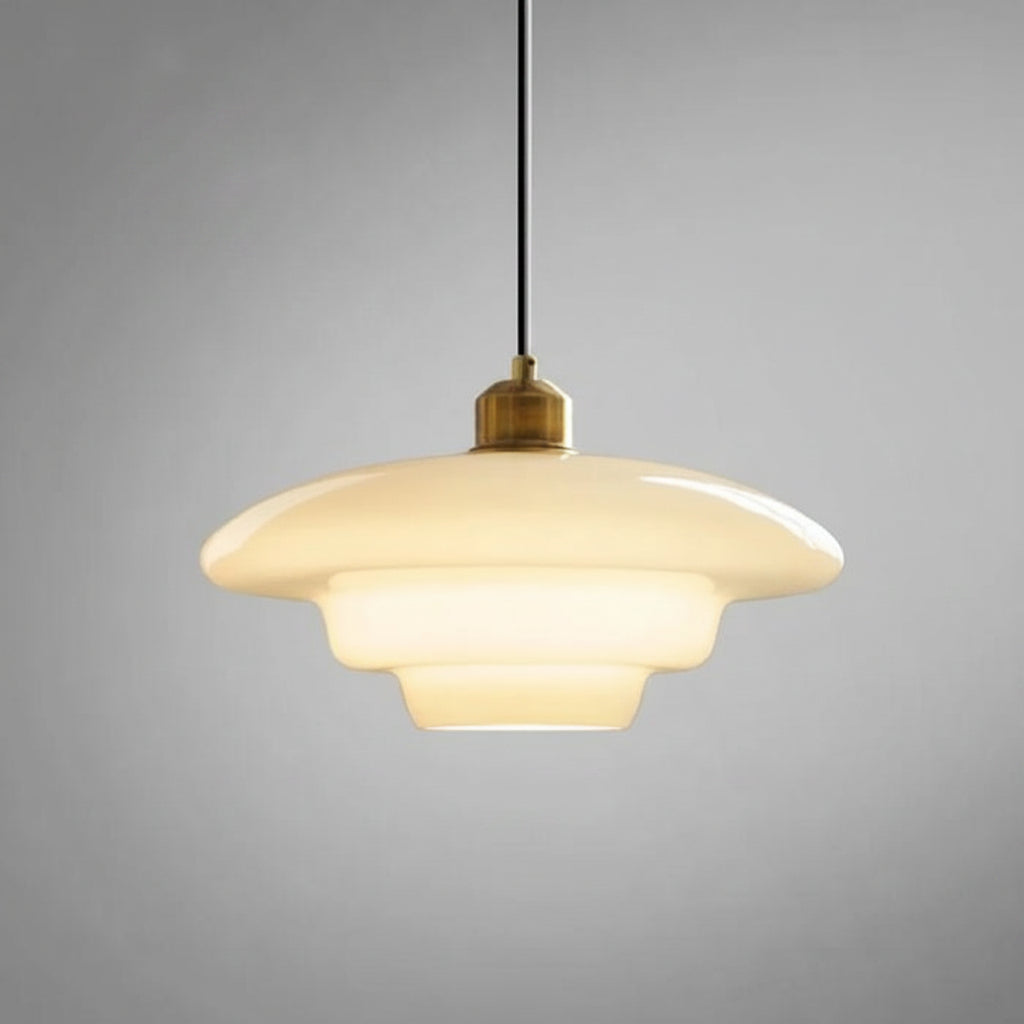 Lámpara Colgante de Vidrio Blanco Mid-Century