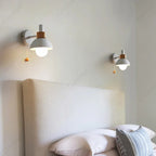 Lámpara de pared con acento de madera nórdica | Luz minimalista con interruptor de tirón