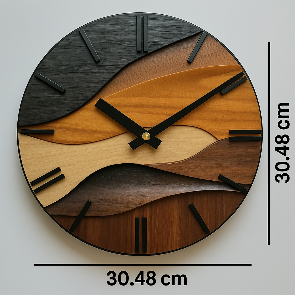Reloj de Pared Redondo Artístico | Diseño Nórdico con Imitación de Vetado de Madera